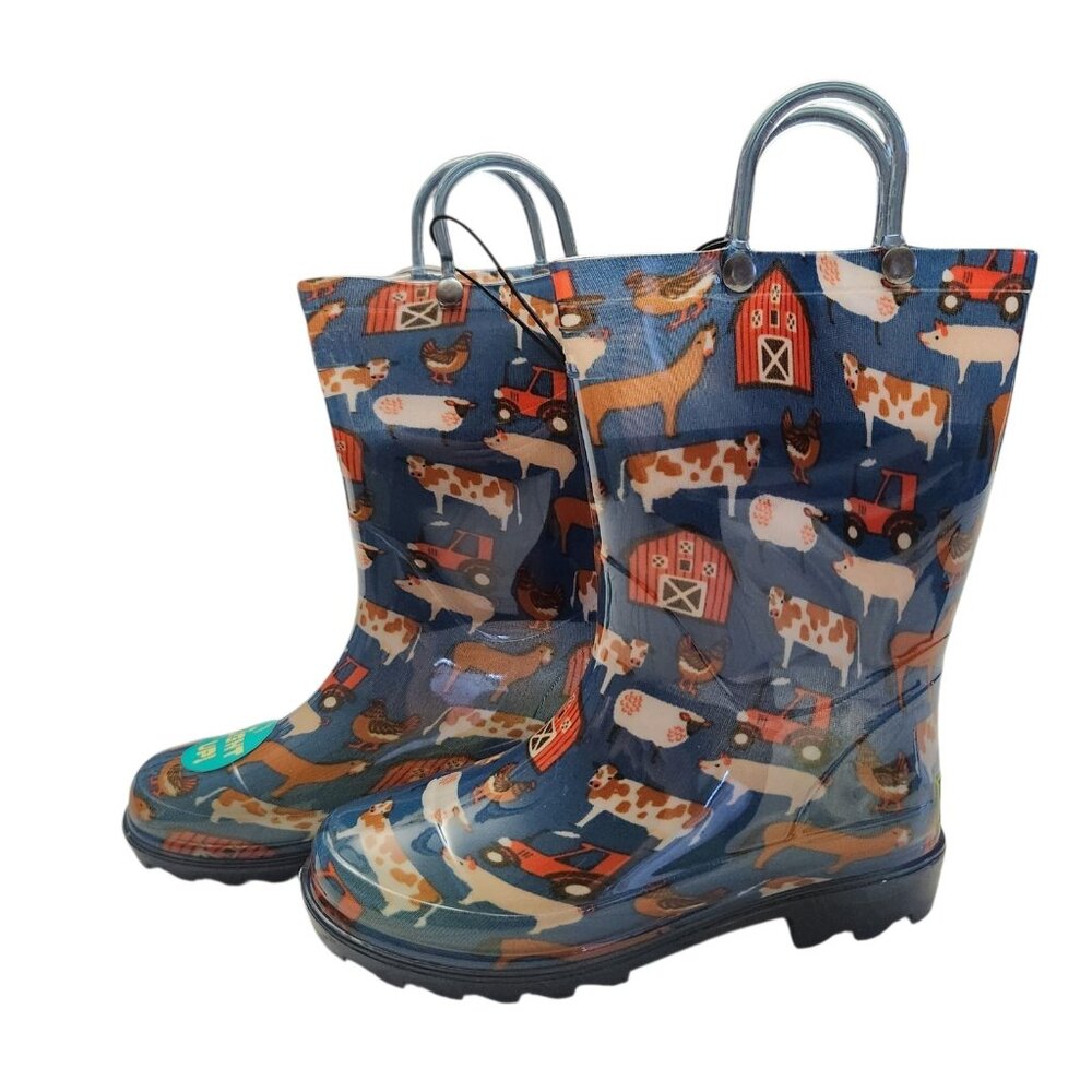 Western Chief Boots Kids 13 Blue Farm Winter Rain Waterproof Light Up